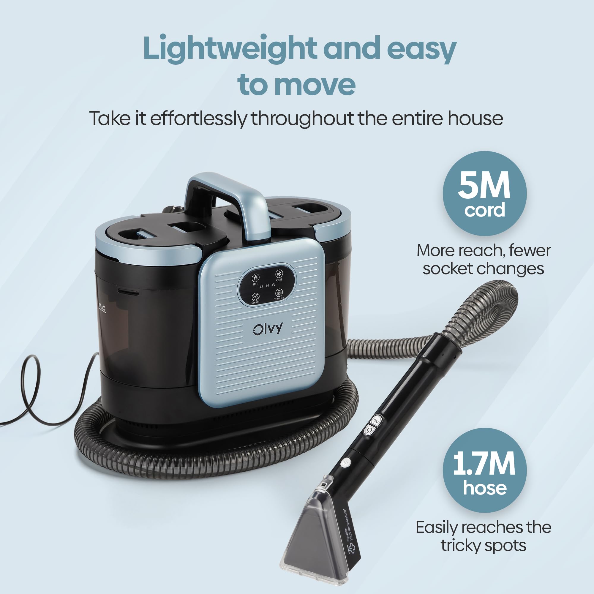 Olvy Pralka Do Dywanów PRO Z Parą 1650W – Nasssauger, 100C Steam Cleaner, Tapicerka Sofa Materac – Plamy