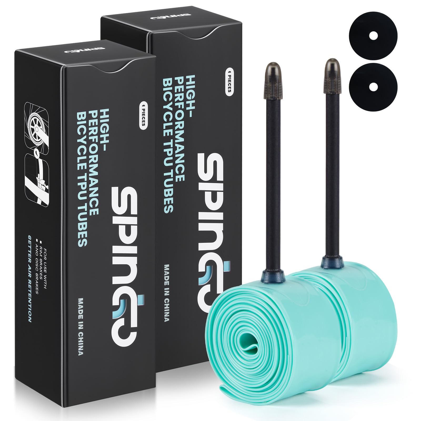 2er-Pack SPINGO TPU Schlauch Rennrad 700C x 23–32C, Ultraleicht 46g Rennrad Schlauch Pannensicher TPU Fahrradschlauch mit Presta Ventil 48mm/60mm/80mm