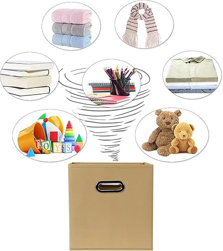 Miniatura 4 de SEVENDOME Contenedores de almacenamiento de tela de tela, organizador de cubos de tela con asas dobles, cestas de almacenamiento plegables para el