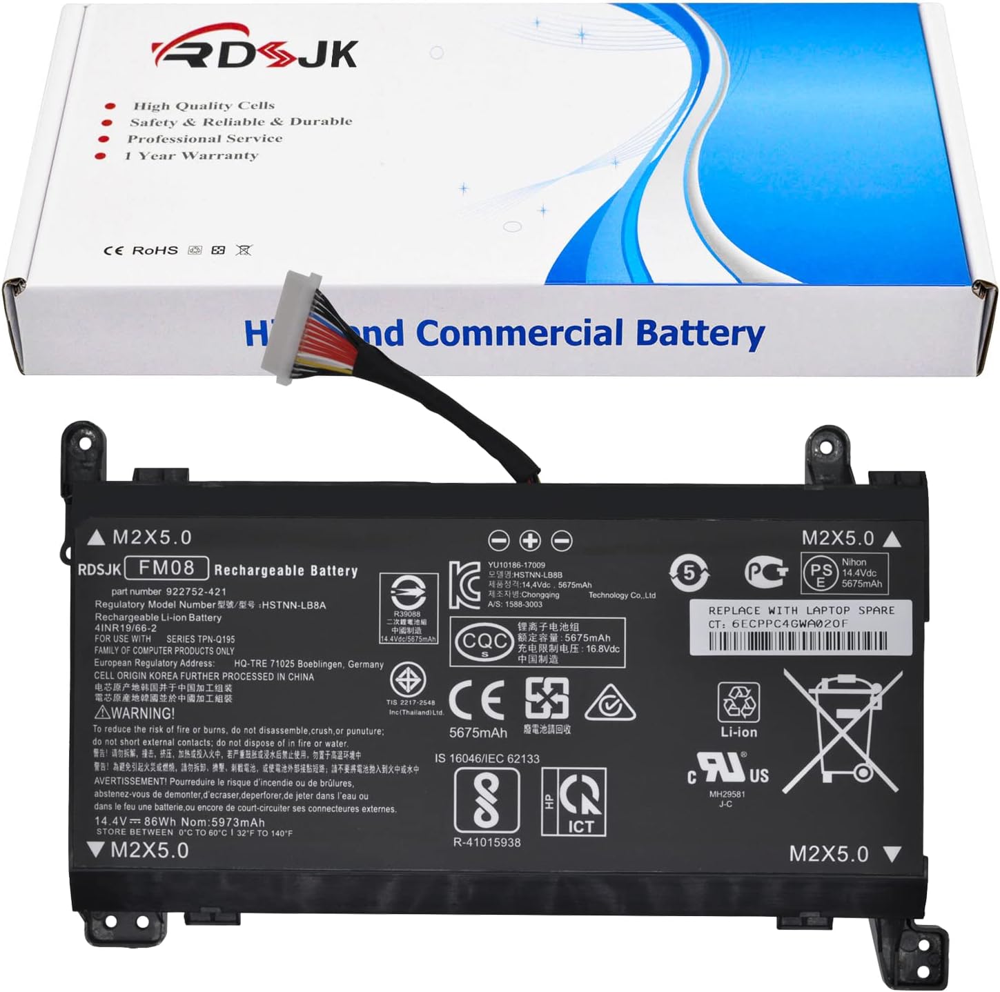 FM08 Laptop Battery for HP Omen 17-AN008CA 17-AN013TX 17-AN014TX 17-AN014NG 17-AN020CA 17-AN030CA 17-AN124CL HSTNN-LB8B 922752-421 922753-421 922976-855 922977-855 16-Pin Connector 14.4V 86Wh/5973mAh