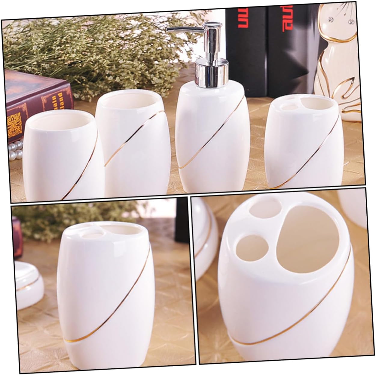 Luxshiny 5-Piece Ceramic Bathroom Accessory Set Toothbrush Holder Personal Washing Cup and Soap Dish Modern Design for Home and Travel