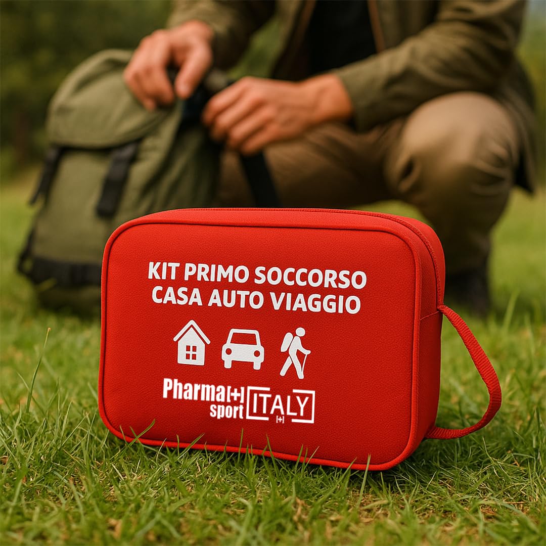 PHARMAPIÙ SPORT – Kit Primo Soccorso per Casa, Auto e Viaggio | Borsa Emergenza Completa con Garze, Cerotti, Disinfettante e Guanti | MADE IN ITALY