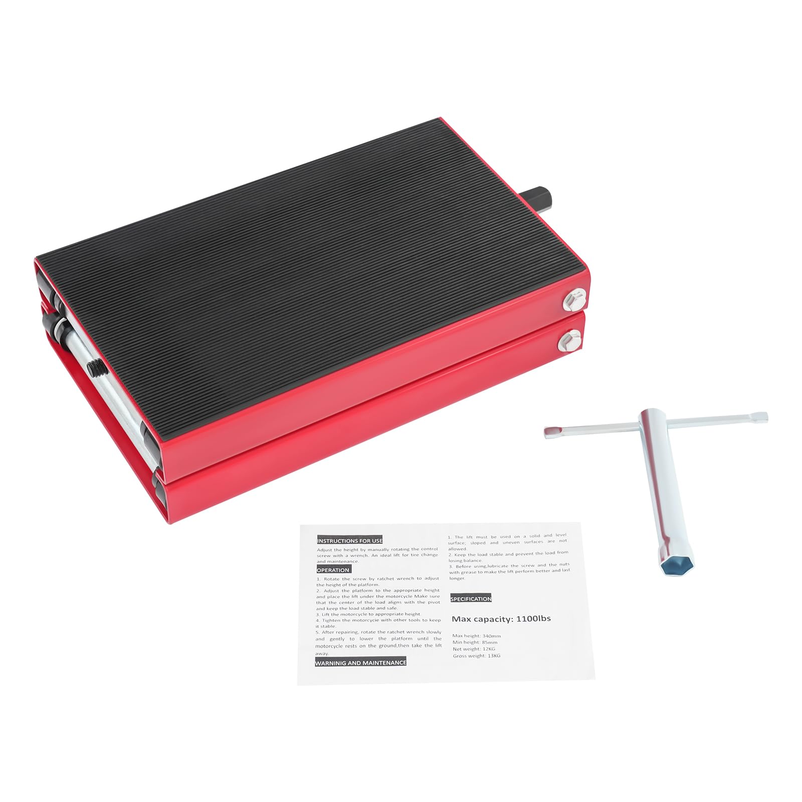 Sollevatore per moto, sollevatore per moto, regolabile in altezza, 93-350 mm, supporto per forbice di sollevamento con ampia piattaforma, sollevatore per riparazione di biciclette (portata 500 kg