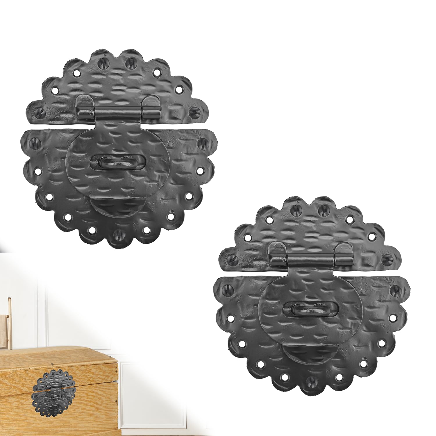 2 Pack 6 Inch Furniture Hasp for Gates - Black - Heavy Duty Decorative Metal Hasps - Handmade Rustic Iron Furniture Hasps for Door, Drawer, Chests, Cupboard and Trunks - The Hacienda Series