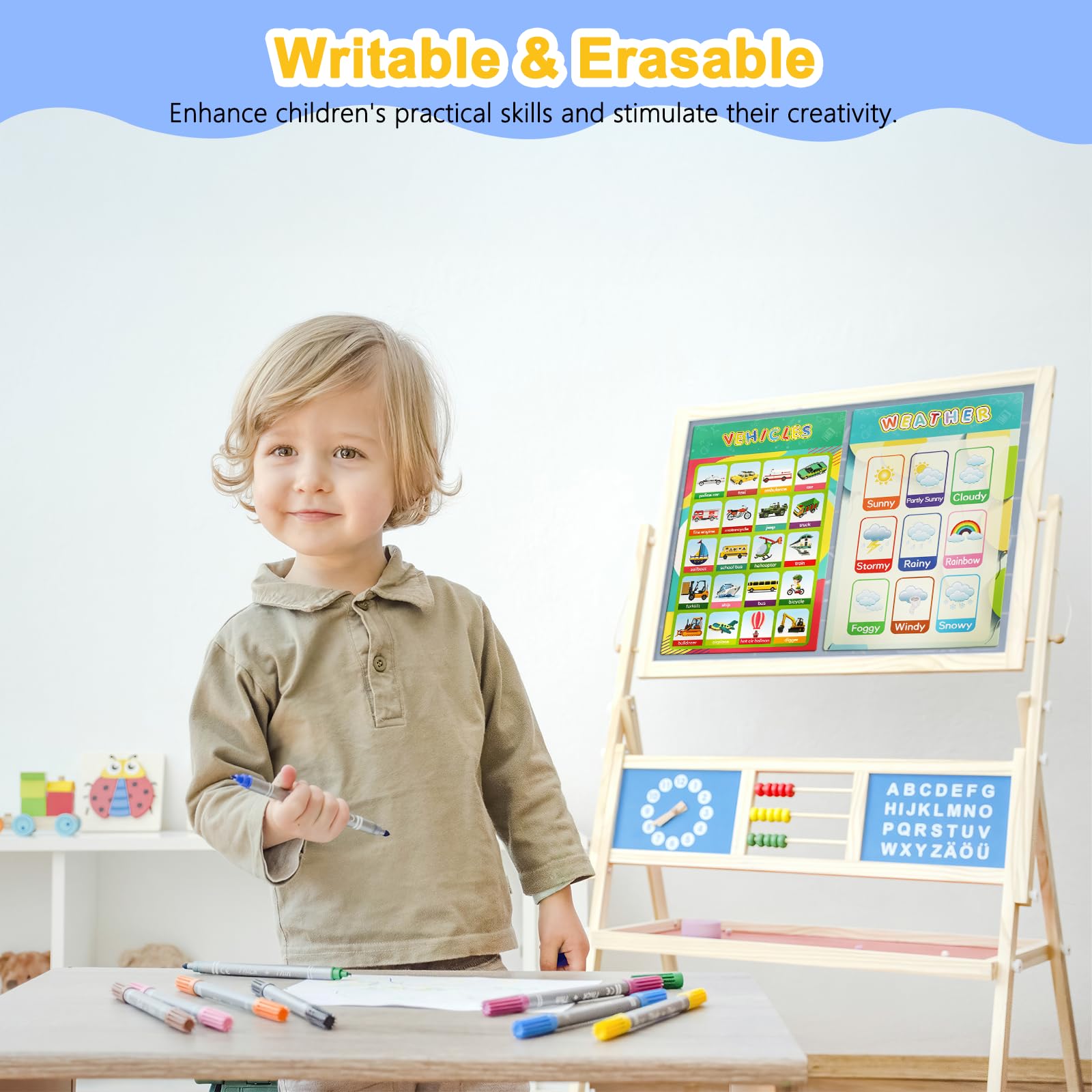 RAYNEAY Educational Posters 16 Pack, Colourful Toddlers Learning Charts Wall Poster with Laminated for Kindergarten Toddlers Home Education, Includes ABC Alphabet, Science, and Math, A3 Size - Image 4