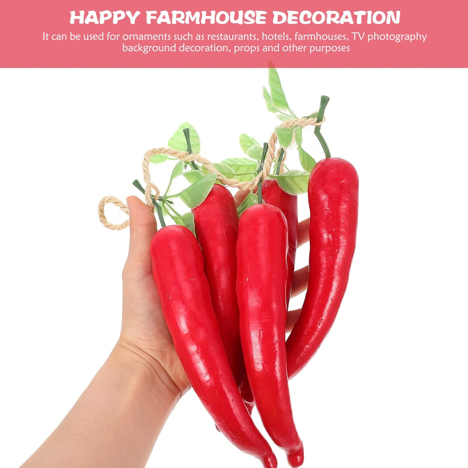 Artificial Red Chili Pepper Hanging Decor 2 Strings Realistic Faux Peppers for Home Kitchen Farmhouse Wall Decoration and Photography Props - Image 5