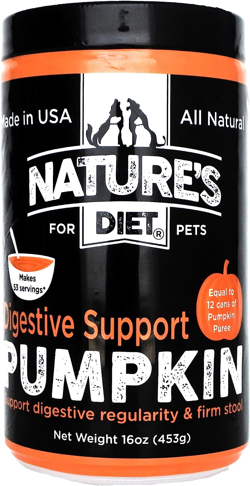Nature's Diet Pet Dried Pumpkin Powder Digestive Support Natural Fiber for Firm Stool, Regularity (16 oz = 53 Servings)