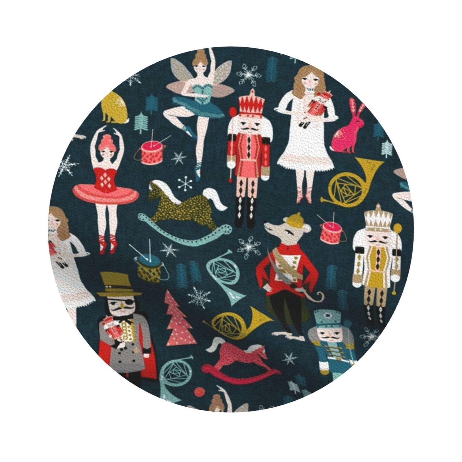 Women's Nutcracker Ballet Xmas Dance PU Leather Coasters Set of 6 Round Drink Coasters