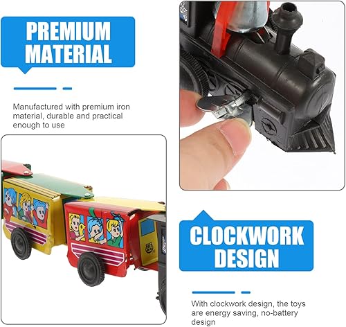 Miniatura 5 de Toyvian Juguete de tren de cuerda vintage, juguete de tren de relojería, juguete retro de tren de metal de estaño, modelo de metro, regalo para