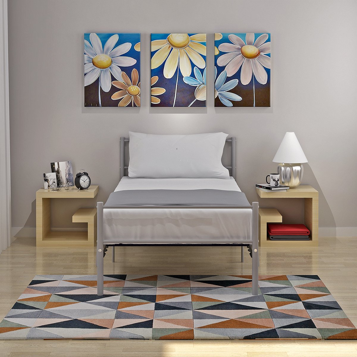 Panana Metal Single Bed Frame Metal Frames 3ft Bed Platform with Headboard and Footboard (Silver, Model1) โ image 1