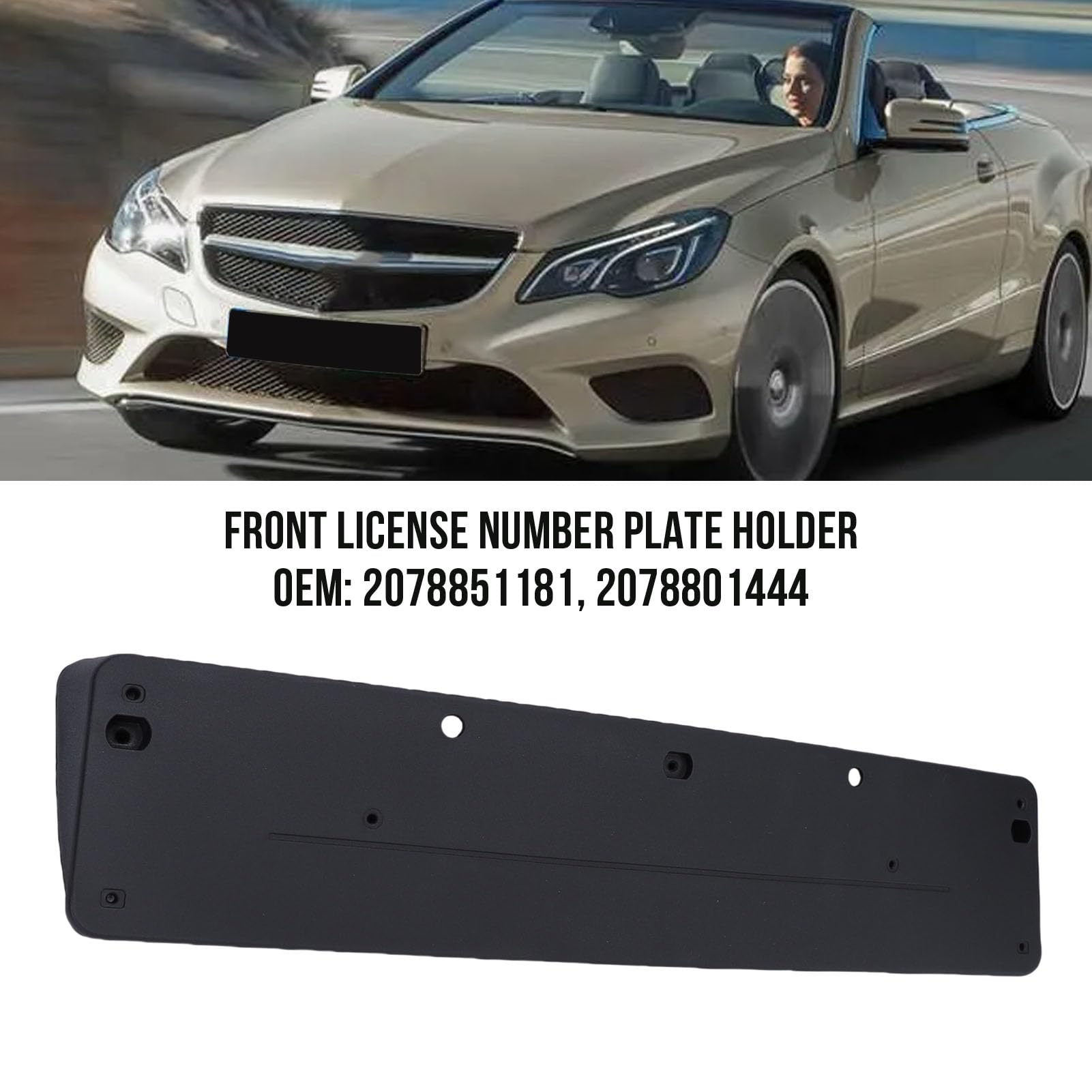 Yctze Wspornik Tablicy Rejestracyjnej, Czarny Uchwyt Przedni ABS do Mercedesa Klasy E Cabriolet A207 Coupe C207 2010 2017, z Zamiennikiem OEM 2078851181 2078801444