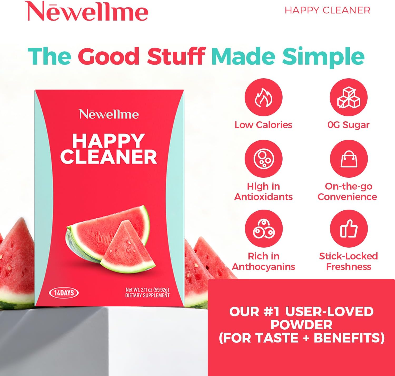 NEWELLME Happy Cleaner Superfood Powder | Digestive & Gut Health, Prebiotics & Probiotics for Women & Men, Support for Bloating & Regularity, Vegan Sugar-Free, Watermelon Flavor, 14 Sachets - Image 7