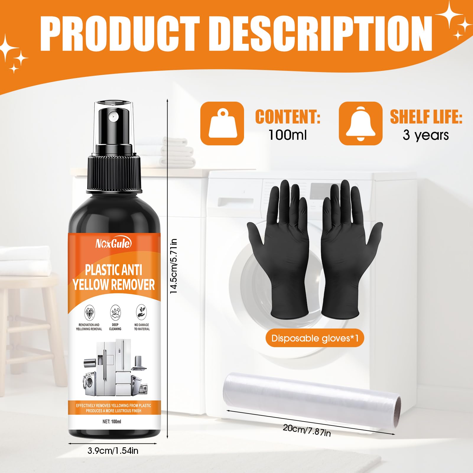 NoxGule Limpiador Antiamarilleo, Eliminador de Amarilleamiento de Plástico, Limpiador de Eliminación de Amarillamiento de Aire Acondicionado, para Aires Acondicionados, Lavadoras Refrigeradores,100ml — view 7