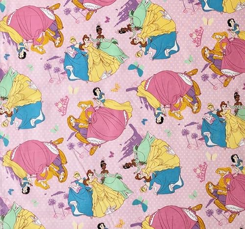 Miniatura 2 de 12 yarda  Princesa Disney lanzada sobre tela de algodón de lunares rosa (ideal para acolchar, costura, proyectos de manualidades, edredones,