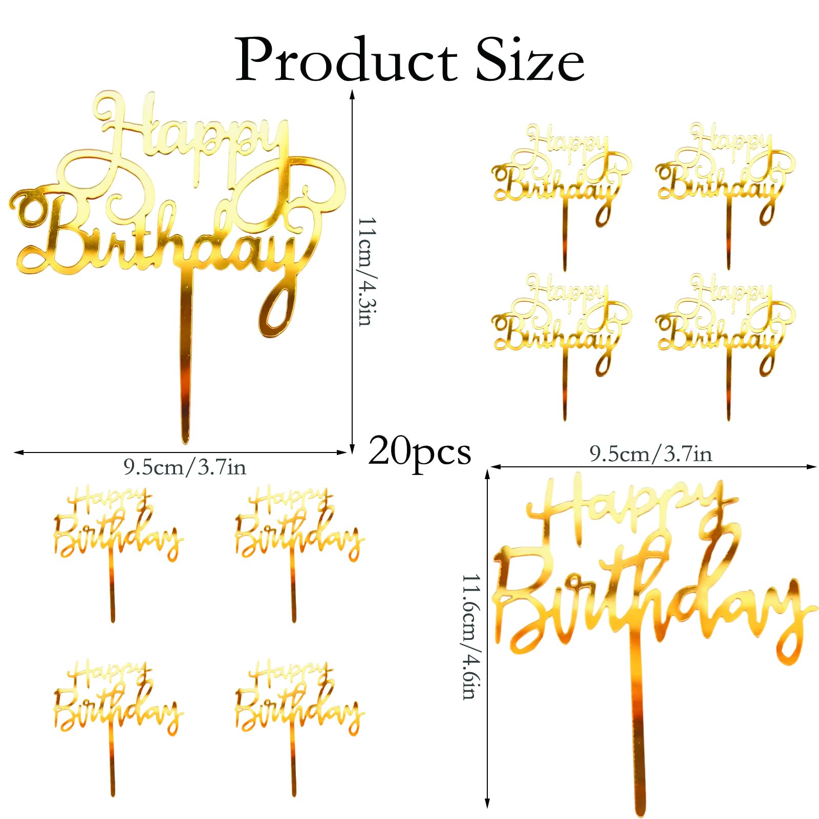 Happy Birthday Cake Toppers - 20 Pack -2 Happy Birthday Cake Toppers - 20 Pack -2