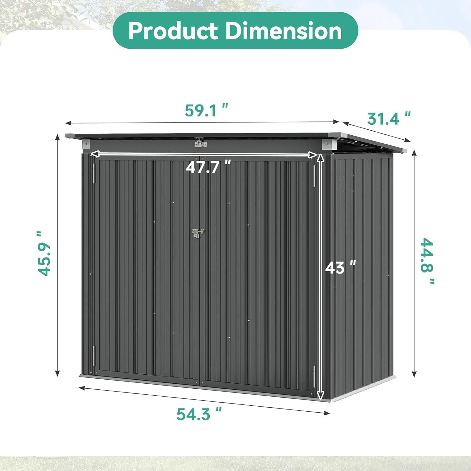 Aoxun 60 CU.FT. Outdoor Storage Shed with Lid Chain for 2 Trash Can & Pneumatic Support Rod Waterproof Trash Can Shed for Patio Lawn Poolside