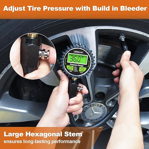 Miniatura 4 de Medidor digital de presión de neumáticos, precisión profesional, calibre de neumáticos de alta resistencia de 250 PSI, fácil de leer, medidor de