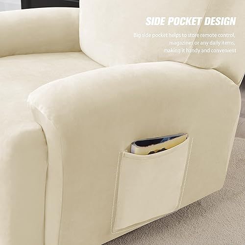 Miniatura 4 de Fundas elásticas para sillón reclinable, 4 piezas, funda de terciopelo ultra suave para silla reclinable, funda de sofá de un solo asiento,