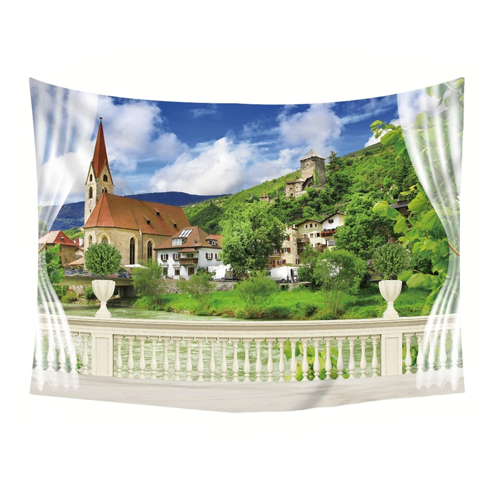 Tapiz verde para decoración de pared de pasillo, tela para balcón y pueblo, microfibra, 260 x 240 cm (ancho x alto)