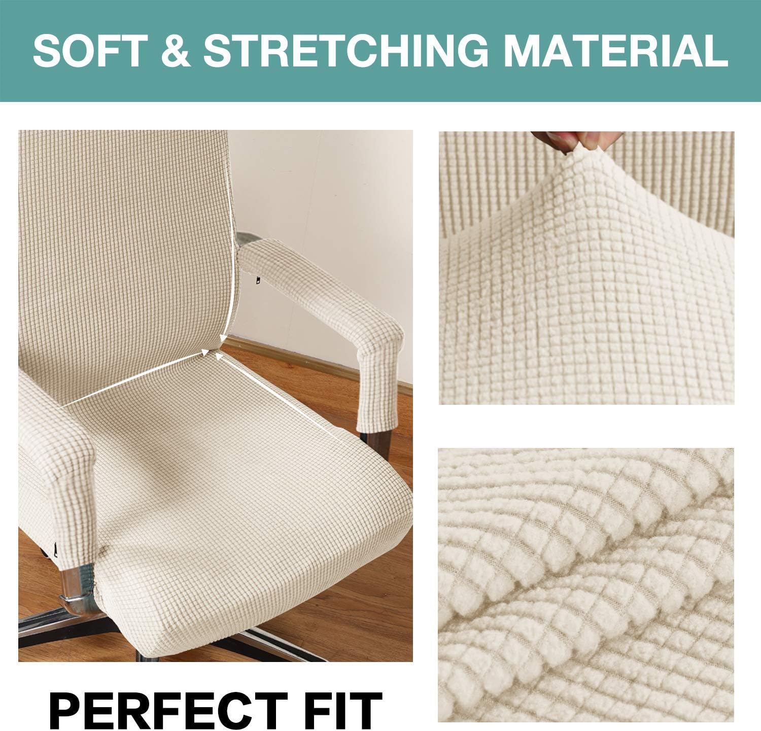 Turquoize Office Chair Cover - Universal Stretch Slipcover for Desk, Computer & Boss Chairs - Rotating Arms - Cats & Dogs - Biscotti Beige