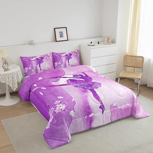Miniatura 2 de Erosebridal Juego de edredón de niña bailarina, tamaño Queen, para niños, adolescentes y mujeres, juego de ropa de cama con textura de mármol,
