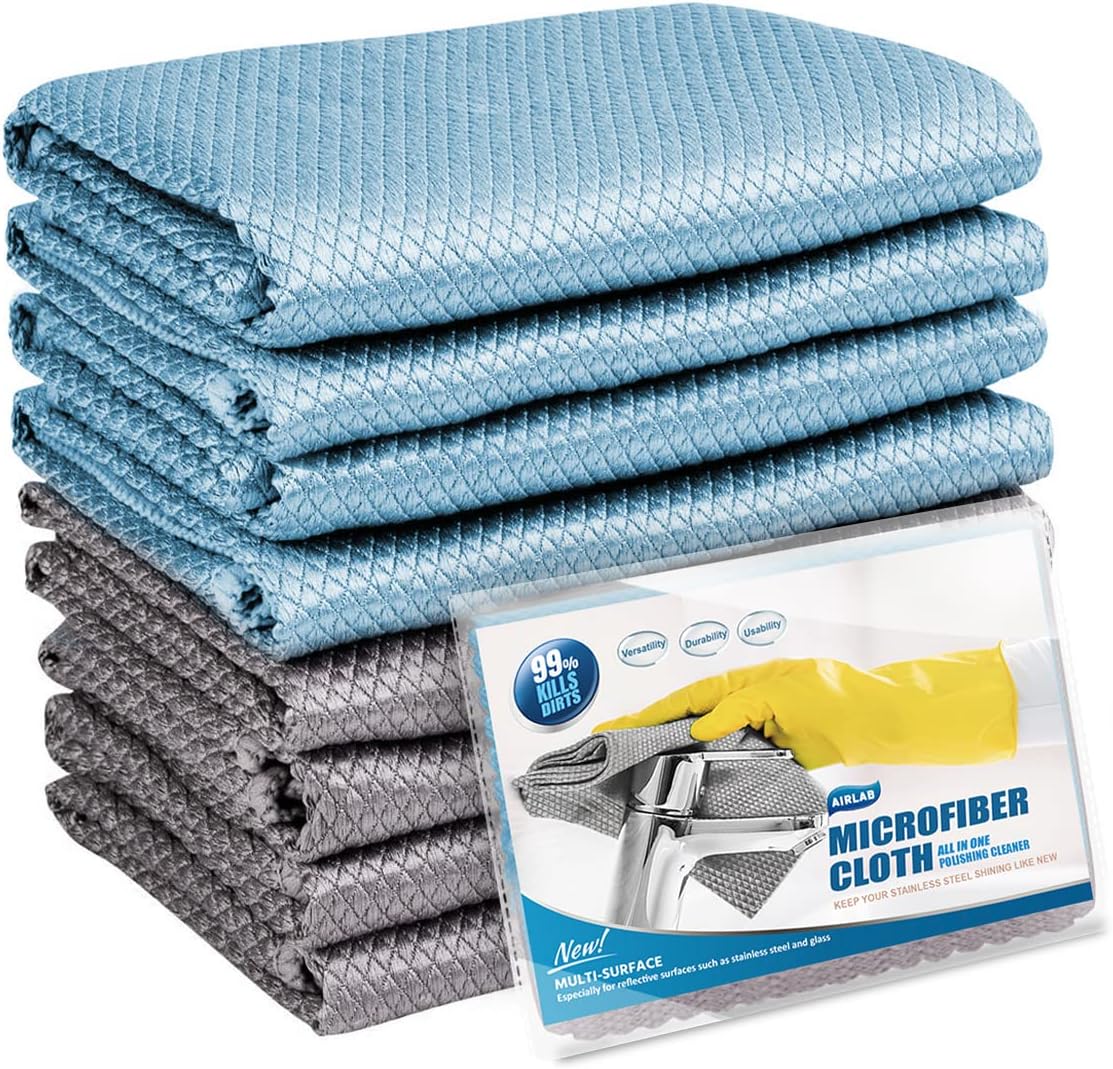 – Airlab 8 Pcs Magic Cleaning Cloth, Lint Free Microfibre Cleaning Cloth for Glass and Window, Nanoscale Polishing Cloth for Home All Purpose, Glasses Wipes Cloth for Car Mirror Kitchen Dish, 12" x 16"