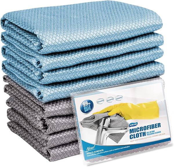 Airlab 8X Nano Paños de Limpieza Magico, Bayetas de Microfibras para Cristales sin Rayas, Trapo Balletas para Cocina Coches Automóviles Ventanas Vidrios Espejos Grifos Baño, 40 x 30 cm - 1