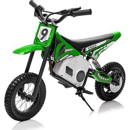 KerryYoo 36V 350W C11 Electric Dirt Bike for Kids 8-14, Up to 16MPH Off-Road Electric Motorcycle with Explosion-Proof Tires, Twist Grip Throttle, Spring Suspension,Kids Ride On Dirtbike - Green