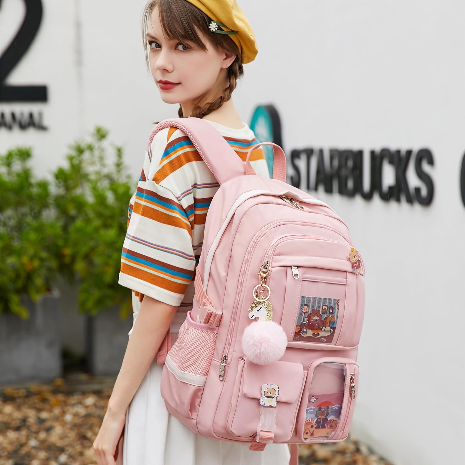 Backpack for Girls with Accessories Laptop Bookbags 16 Inch Kawaii Kids Elementary Middle High School Bag College Travel Daypack Gifts for Teens Women Students (Pink) - Image 2