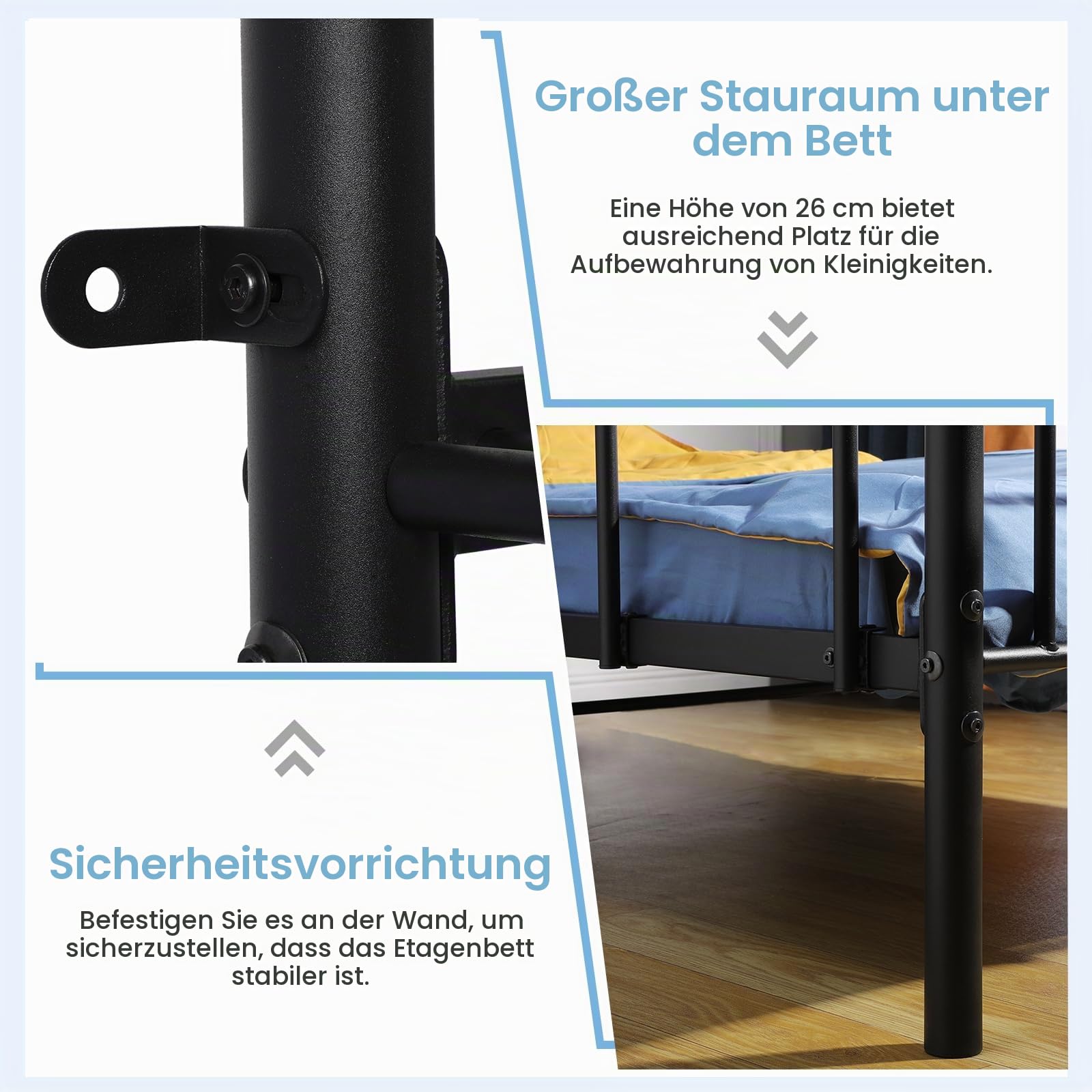 Metall Bett Etagenbett Stockbett 90x200 cm,Hochbett Metallbett Jugendbett Doppelstockbett mit Lattenrost Schlafzimmer - Schwarz | Etagenbett mit Lattenrost, platzsparend, stabil, schwarz, geeignet für Schlafzimmer, Studentenwohnheim, Gästezimmer