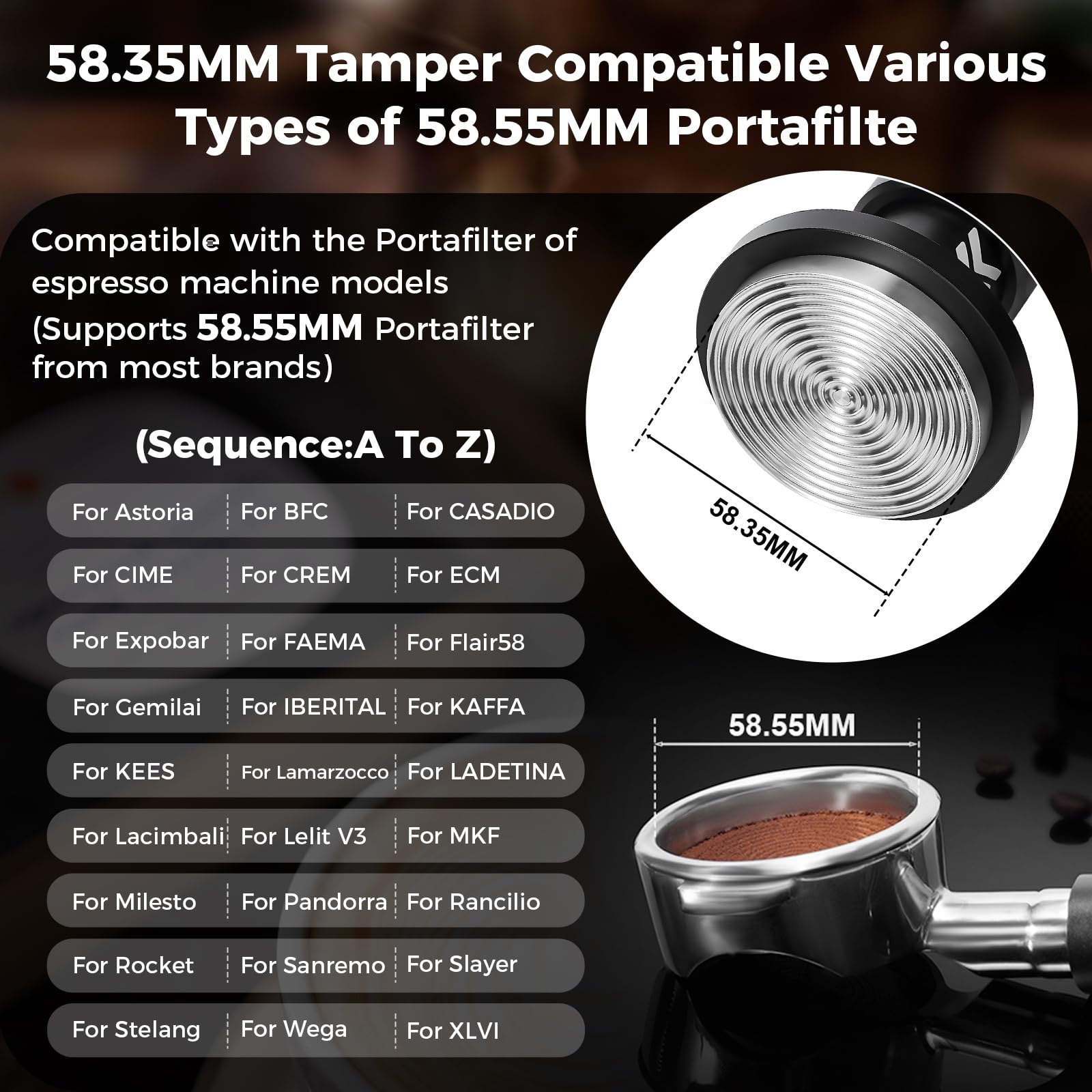 IKAPE Presse-expresso V6 Impact 58,35 mm avec retour acoustique, ressorts interchangeables (15 lb/30 lb), presse-expresso plat avec système à triple ressort, convient pour porte-filtre de 58 mm
