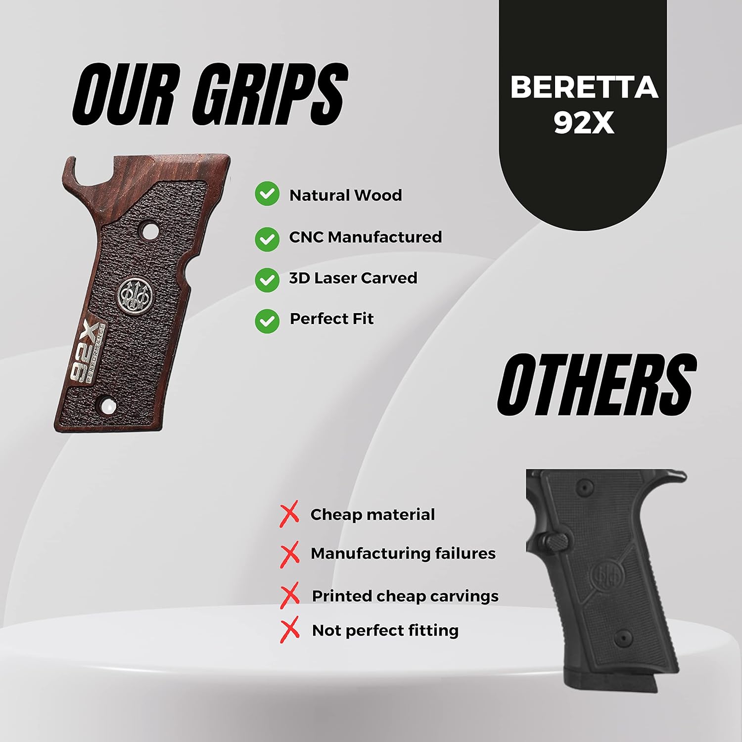 Tactical Makgrips Compatible with Be 92 X Performance Grip Replacement Grips Natural Wood Grip 3D Texture Carving Perfect for Your Holster Weapon Speed and Accuracy and Design 92 X