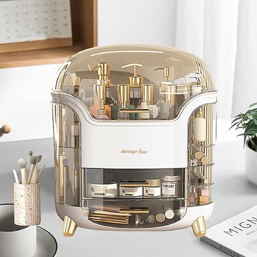 Miniatura 2 de Organizador de maquillaje portátil a prueba de polvo caja de almacenamiento de cosméticos de gran capacidad vitrina de cosméticos de encimera