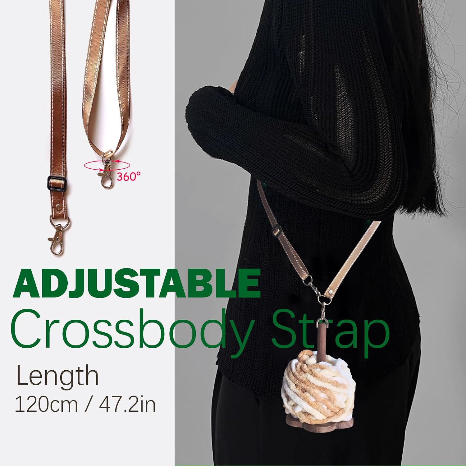 Wrist Yarn Holder, Portable Wrist Yarn Ball Minder Stand with Crossbody Strap Wooden Twizzling Yarn Organizer Storage Knitting Supplies Crocheting Gift for Craft Lover