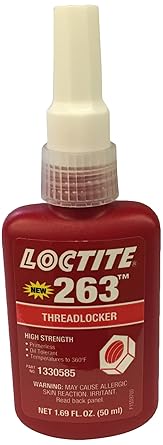 Loctite 1330585 263 Thread Locker, 50 mL, red | Primerless, Oil Tolerant