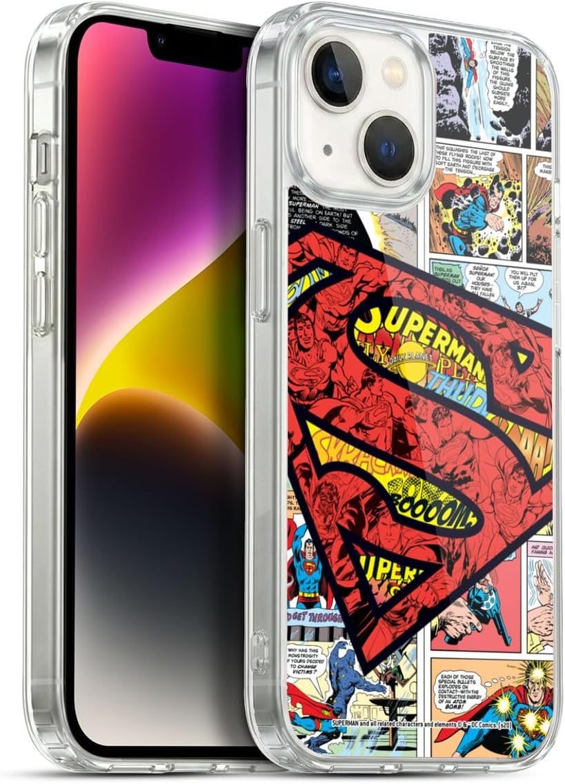 Head Case Designs Officially Licensed Superman DC Comics Oversized Logo Comicbook Art Gel Case [Military Grade Protection] Compatible with Apple iPhone 14 and Compatible with MagSafe