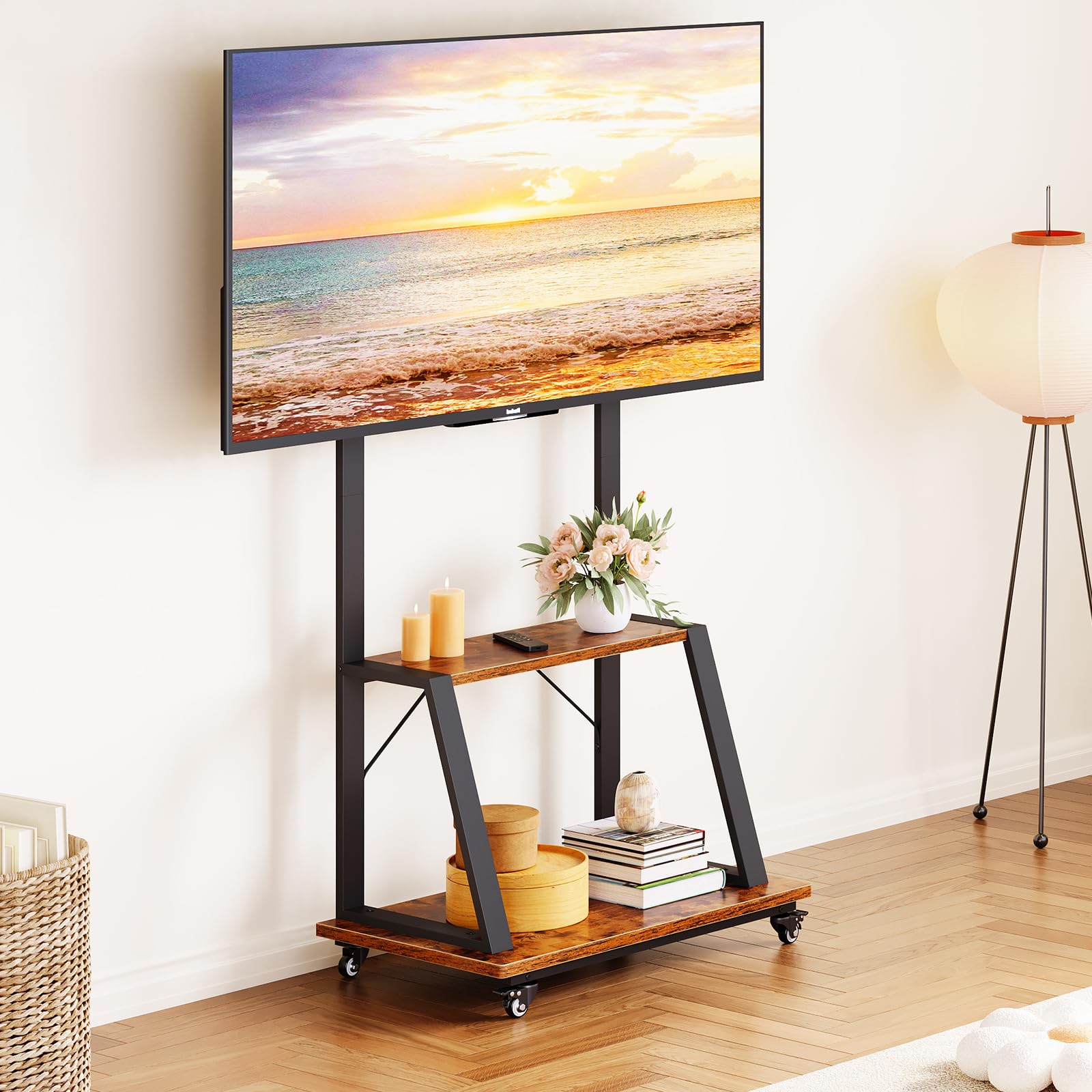 Dripex TV Ständer mit Rollen, höhenverstellbarer TV Rollwagen für 32-70 Zoll Fernseher bis 80 kg, mobiler TV Schrank mit 2 Ablagen für Wohnzimmer, Büro und Home Gym