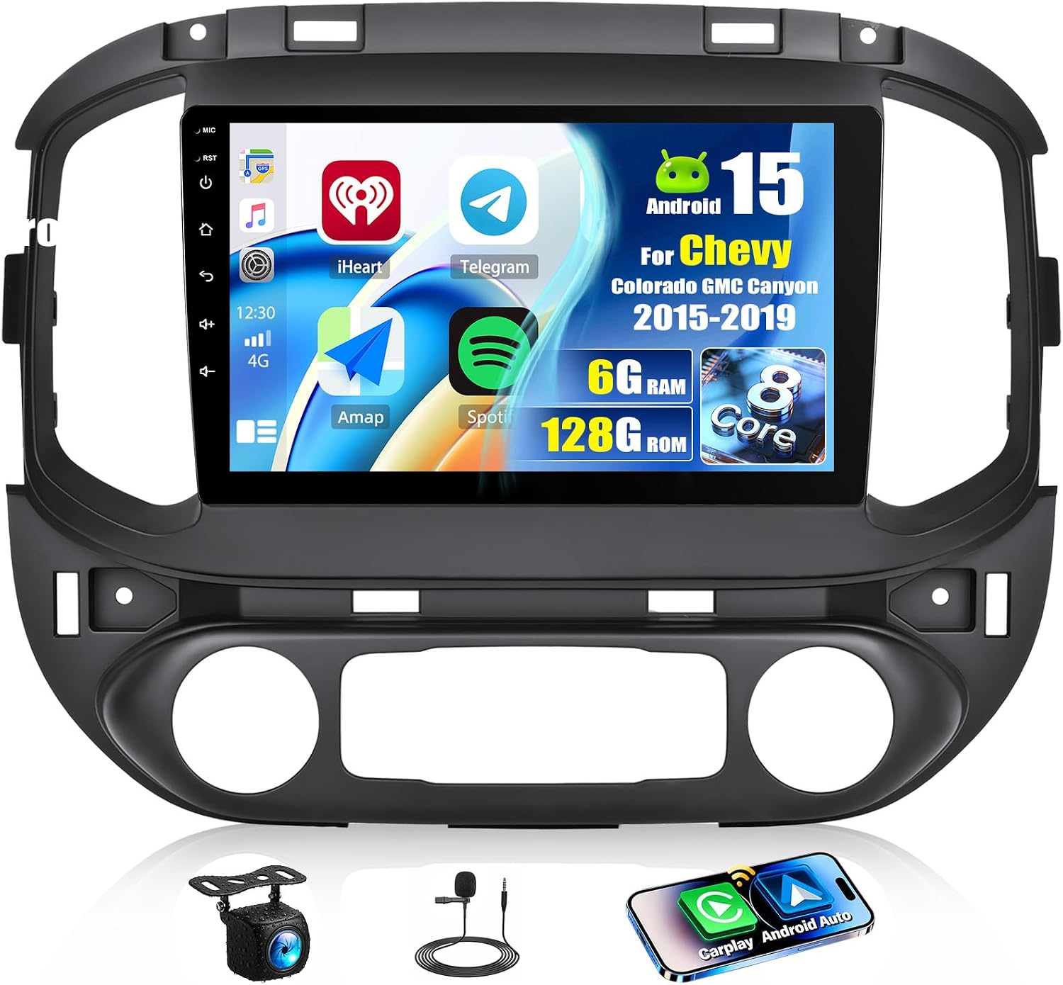 OiLiehu 9" Android 15 Car Stereo for Chevrolet Colorado GMC Canyon (2015–2019) with Wireless CarPlay