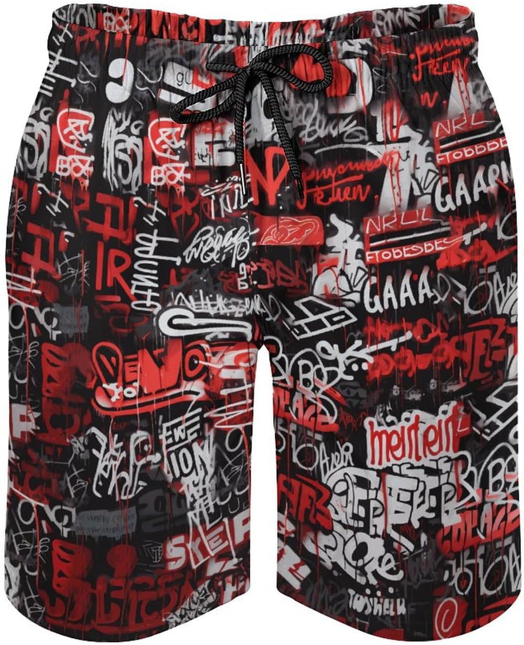 Mens Vintage Graffiti Swim Trunks Swim Shorts Quick Dry Inseam Beach Shorts with Compression Liner and Pocket,Red,XL, X-Large