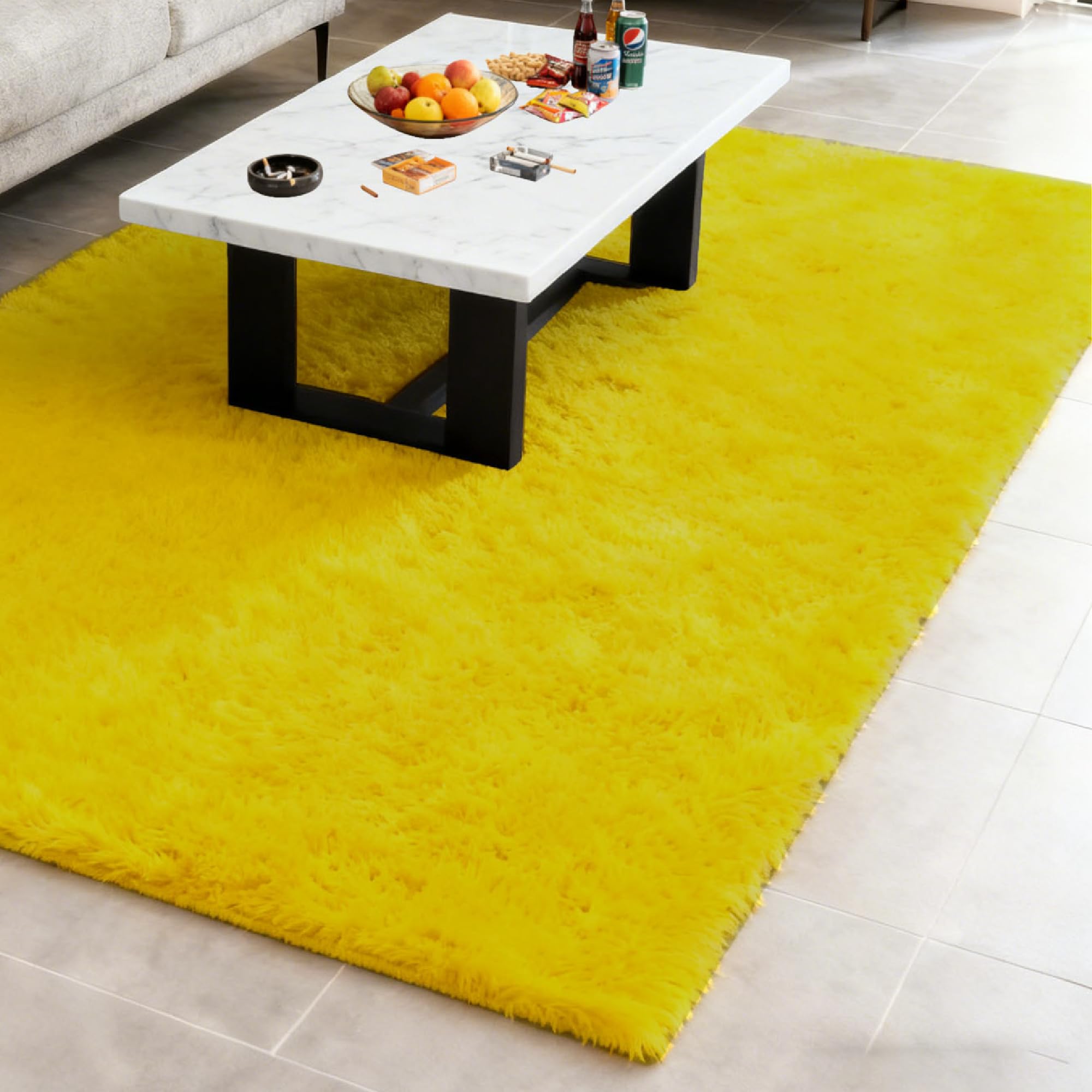 Tapis Salon 360 x 160 cm Moelleux Tapis Moderne Salon Extra Large, Moelleux et Moderne pour La Décoration de La Maison, Jaune
