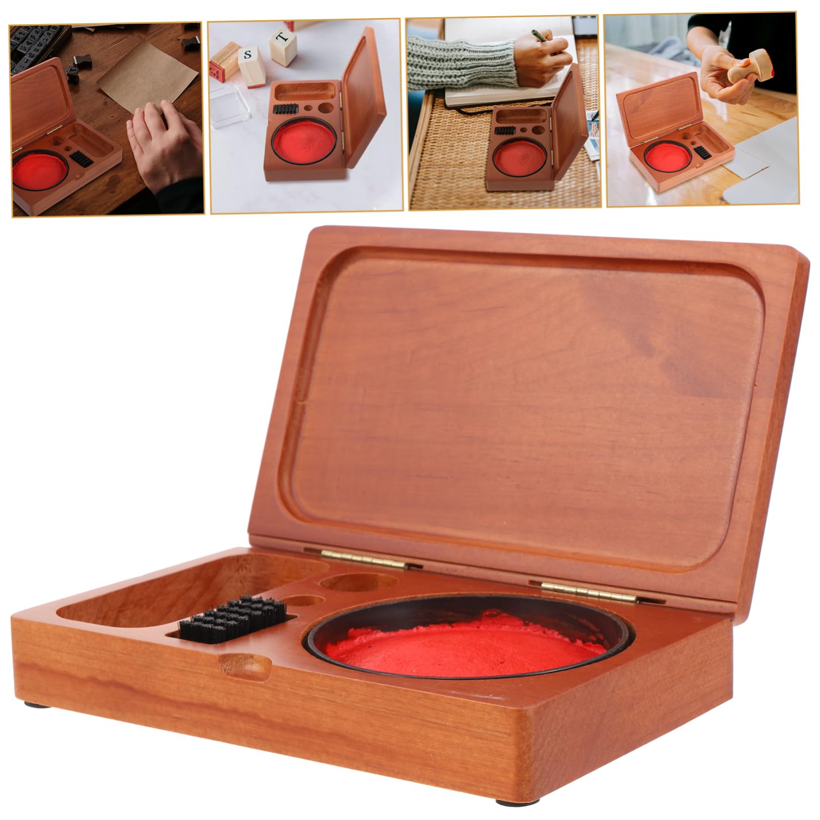Lurrose 3 Stück Siegelkasten aus Holz Stift-Kit Stempelkissen prägen Karte benutzerdefinierter Stempel Stempeln Tintenstift Vorratsbehälter versiegeln Aufbewahrungsbox für Siegel aus Holz