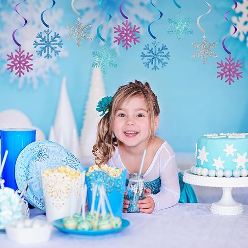 Miniatura 2 de Paquete de 20 decoraciones colgantes de copos de nieve congelados, copos de nieve de invierno, serpentinas colgantes de techo, adornos de copos de