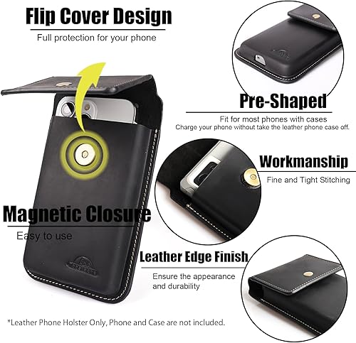 Miniatura 4 de Topstache Funda de cuero extragrande para cinturón, S23 Ultra S23 Plus, soporte de clip para cinturón para hombre, bolsa de cuero para iPhone 14 Pro