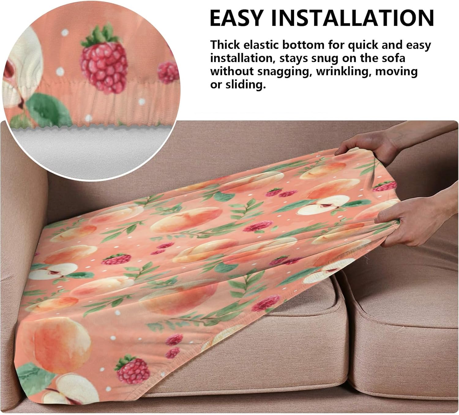 Peach Berry Bloom Spring Loveseat Covers Couch Covers for 2 Cushion Couch, 2-Piece Stretch Sofa Slipcovers Anti-Slip Washable Furniture Protectors for Dogs Pets