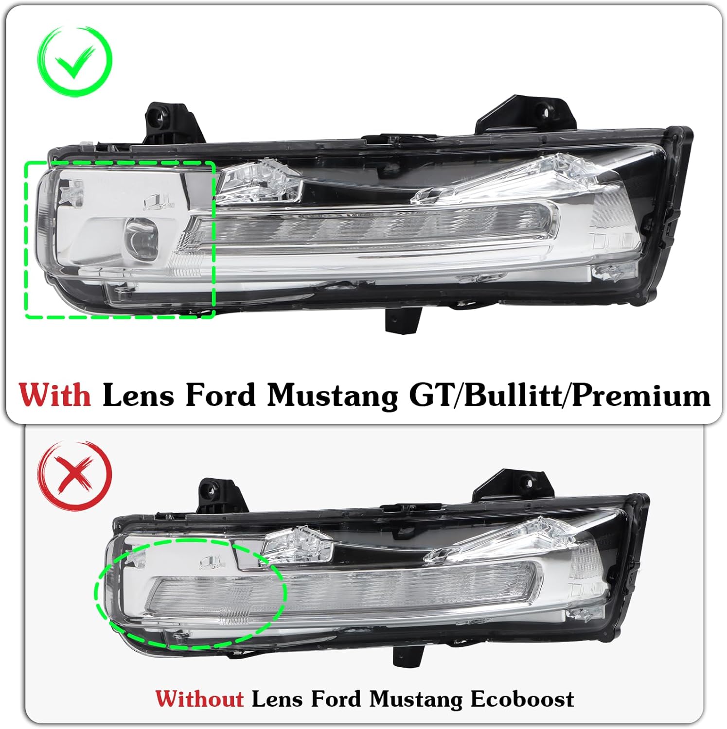 A Pair Fog Light W/Lens Compatible With 2018-2023 Ford Mustang GT/Bullitt/Premium Left Side&RightSide LED DRL Fog Lights Replacement JR3Z13201A FO2520198 JR3Z13200A FO2521198