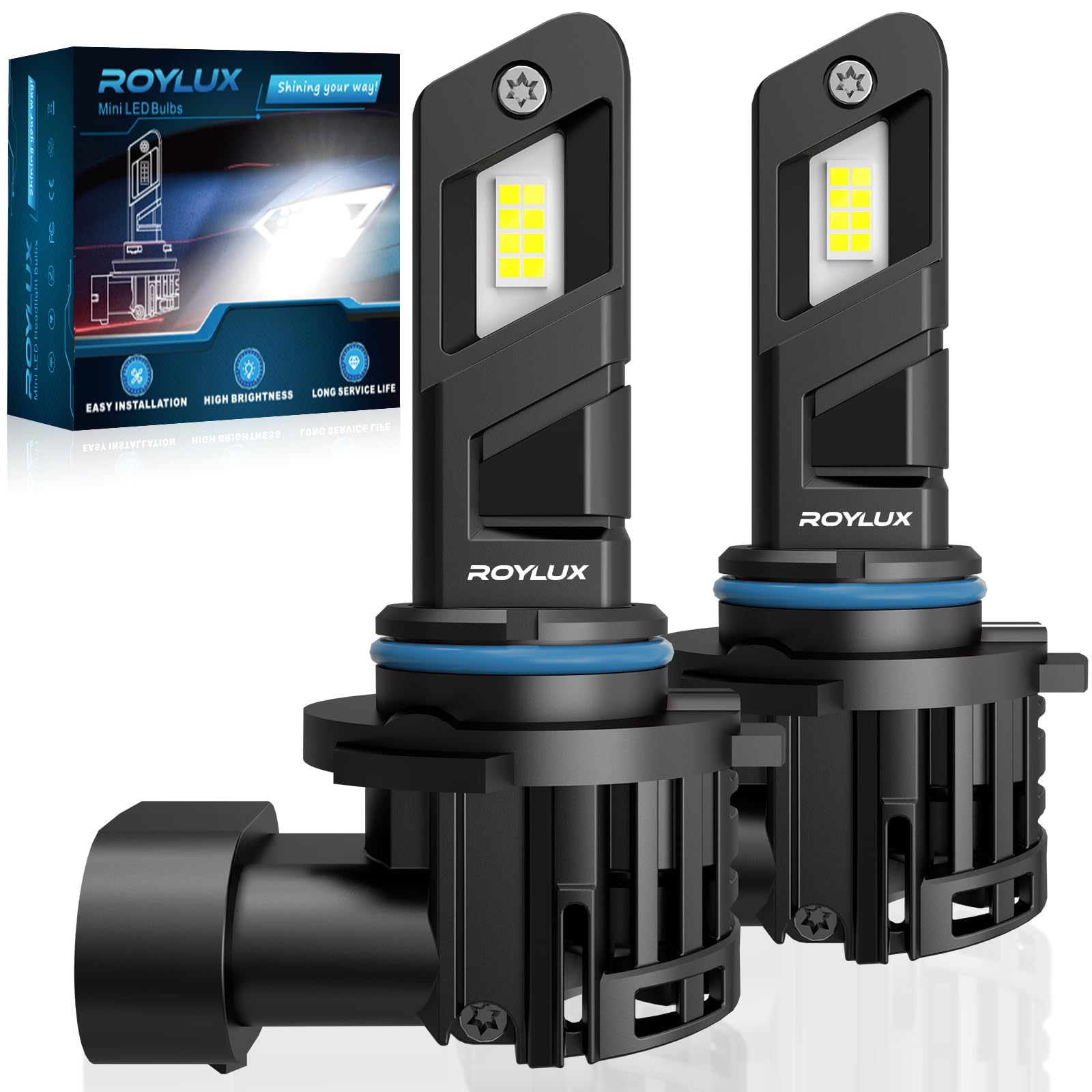 ROYLUX 9006 HB4 Fog Light Bulbs, 20000LM 600% Brightness Canbus Ready Plug and Play Real 1:1 Mini Size 6000K Cool White with Cooling Fan, Pack of 2