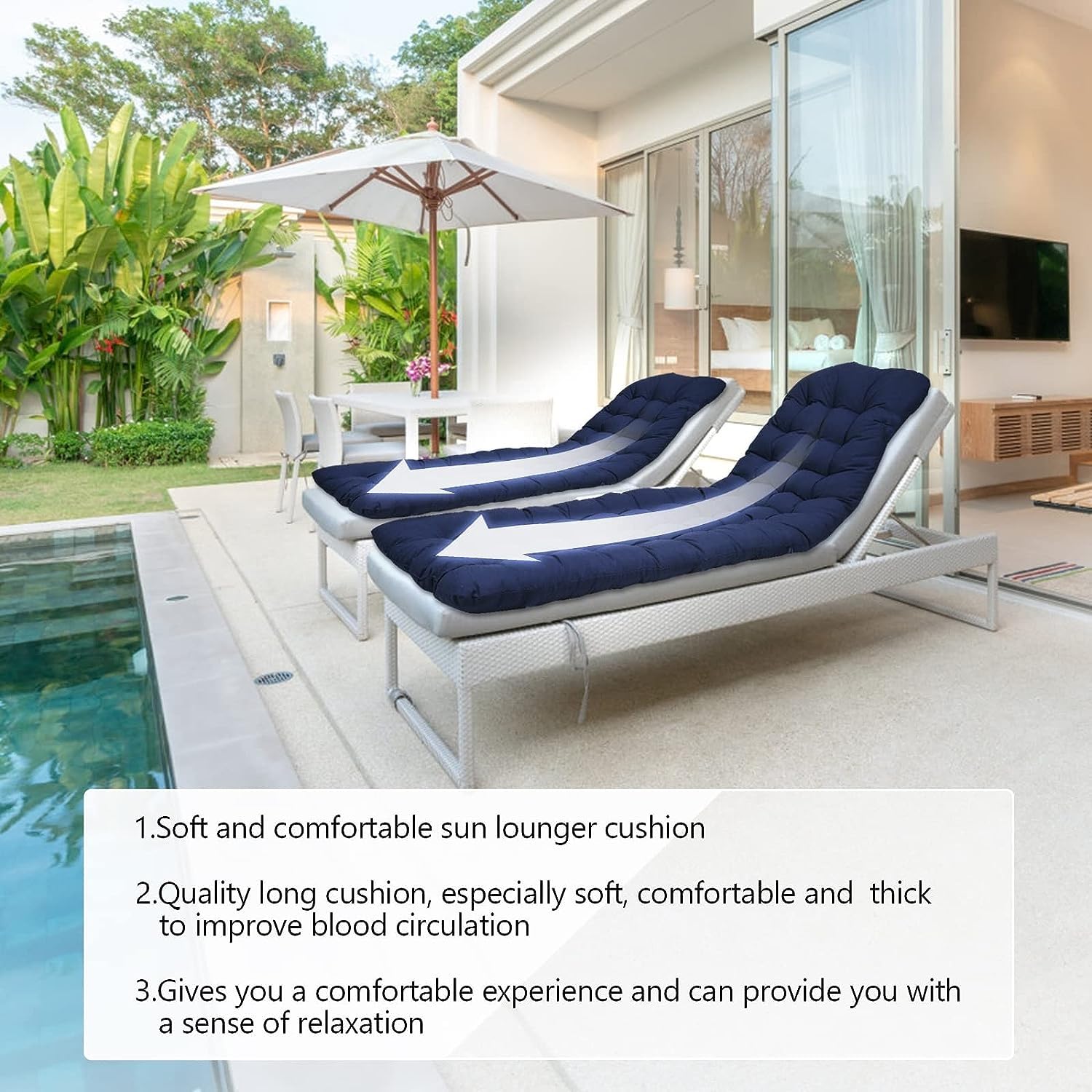 Coussin Chaise Longue Extérieur,Coussin De Chaise Longue Bain De Soleil 170*53/150*53CM Coussin Transat Jardin,Coussin Bain De Soleil,Coussin Chaise Longue Pliable,Coussin De Jardin Extérieur ( Color