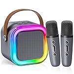 2025 Newest Mini Karaoke Machine for Kids Girls & Boys - Portable Bluetooth Speaker with 2 Wireless Microphones - Kids Birthday Gifts for Ages 4-10 - Kids\' Instrument Accessories - Space Gray