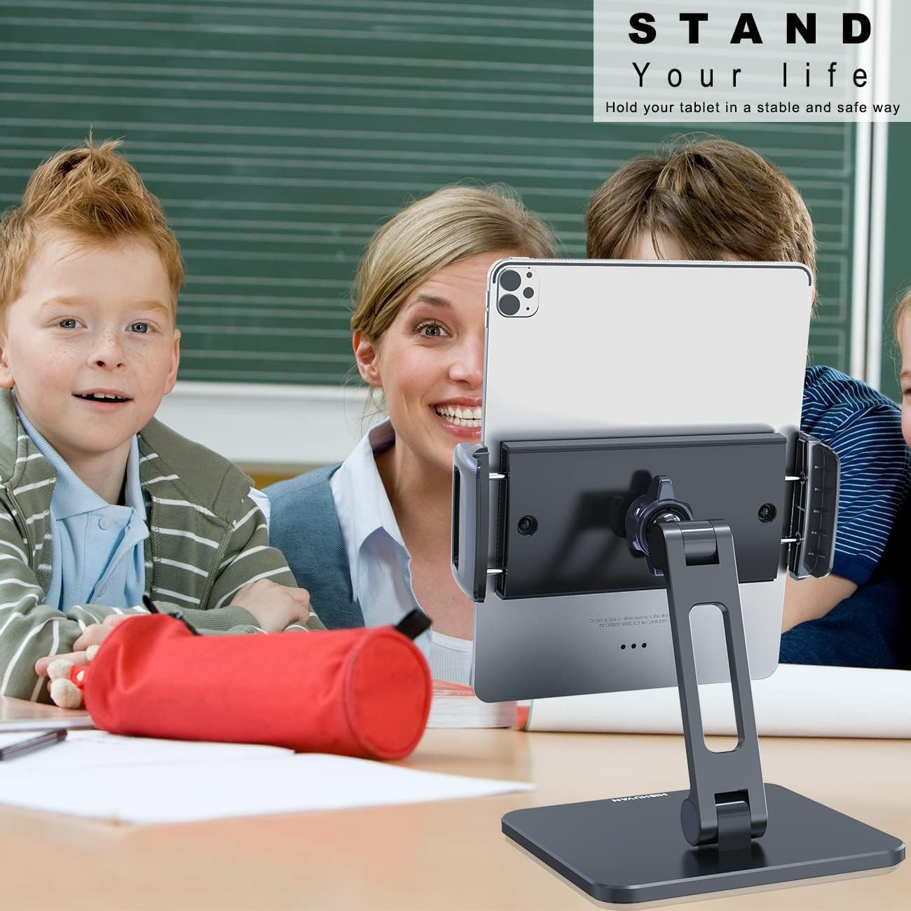 Mibhuvan Tablet Stand Holder Adjustable, Upgraded Heavy Duty Metal Base Desktop Cradle, Tablet Mount Compatible with iPad Pro 12.9, Air, Mini, Tabs, Kindle, iPhone, 4.7-13" Tablet & Phone, Black : Electronics