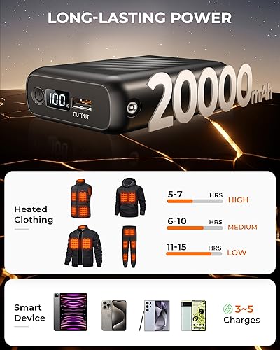 Miniatura 3 de Chaleco calefactable, batería de 7.4 V, 20000 mAh, compatible con ORORO y Venustas, paquete de batería para chaleco térmico con pantalla LED,